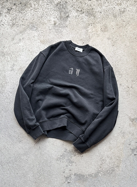 Askyurself 做旧加州海浪风景圆领卫衣 黑色