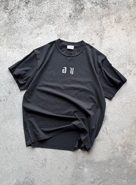 Askyurself  落日水洗做旧T恤  黑色