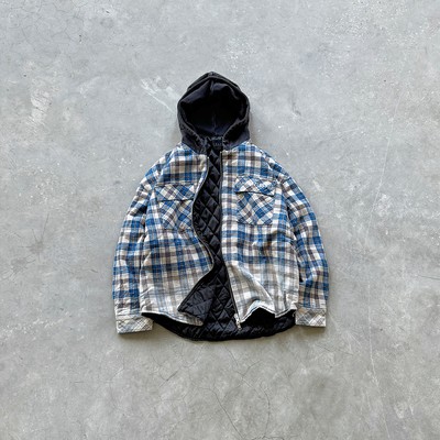 伪认知褪色双拉链格子夹克