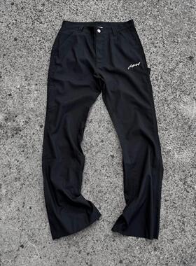 Askyurself 黑色签字刺绣Logo羊毛喇叭休闲西裤