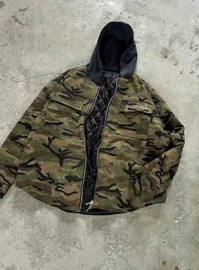 False Perception 刺绣Heartless标语迷彩水洗连帽夹克外套军绿