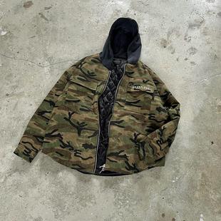 False Perception 刺绣Heartless标语迷彩水洗连帽夹克外套军绿