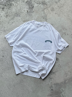 Askyurself 多巴胺蒂芙尼蓝卷轴水洗做旧短袖T恤 做旧白