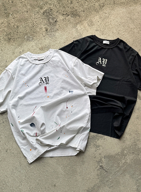 Askyurself  天国雏菊手工泼墨Logo短袖T恤 黑色/白色