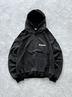 ARNODEFRANCE 万宝路烟盒小马印花水洗做旧连帽宽松卫衣水洗黑