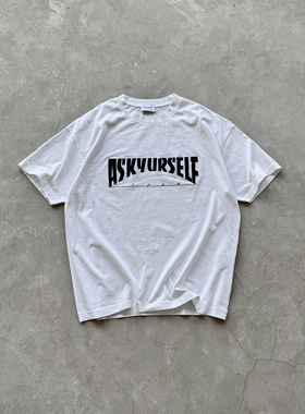 Askyurself 水洗做旧Team滑板短袖T恤 做旧白/水洗黑