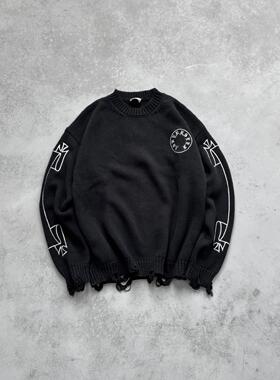 Askyurself 梵文Logo卷轴破坏针织毛衣黑色