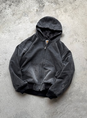 False Perception 背后Logo水洗做旧连帽夹克外套 水洗黑