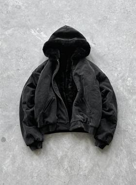 Askyurself 水洗棉质獭兔毛夹克外套黑色