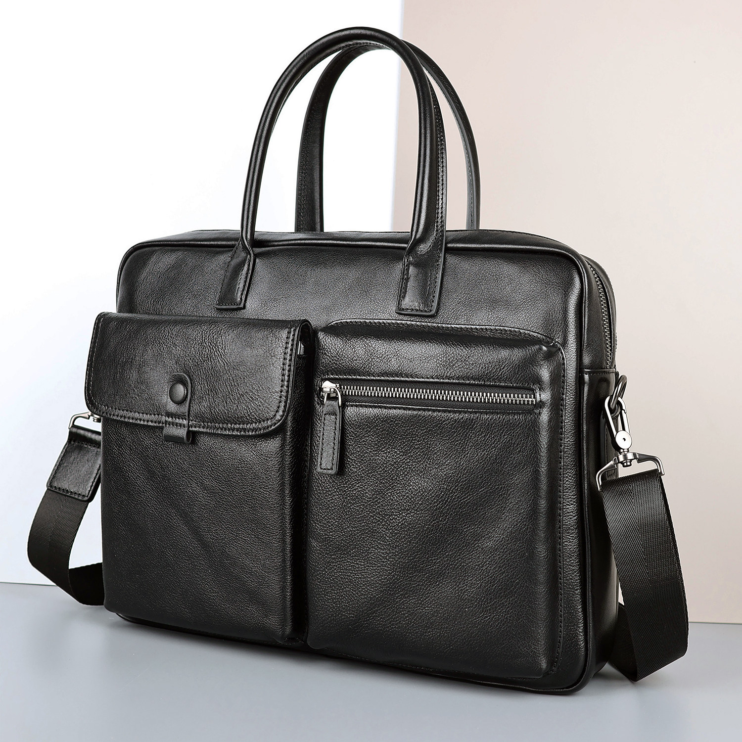 BALIDIYA男士真皮手提包头层牛皮大容量商务公文包高端单肩斜挎包