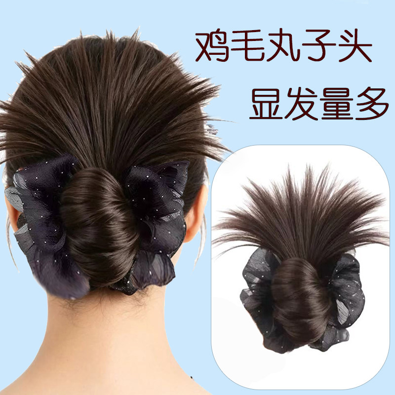 鸡毛低丸子头假发抓夹短发神器图片