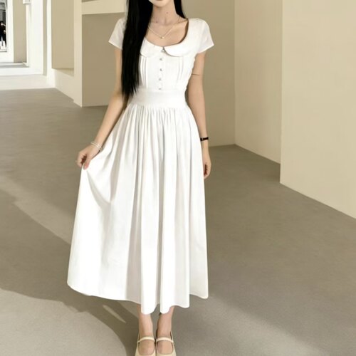 法式甜美娃娃领收腰显瘦连衣裙