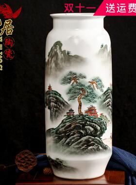 景德镇陶瓷白色花瓶 手绘松鹤客厅插花瓷瓶 装饰工艺家居摆件饰品