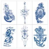 指南针船舵海贼船盗手臂防水 船锚草本果汁纹身贴防水 包邮