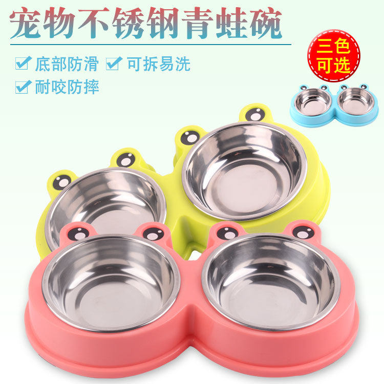 不锈钢猫狗卡通双碗食盆
