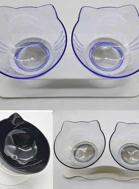 宠物猫咪喂食碗喂水双碗一体15°斜口护颈塑料碗可拆卸单碗易清洗