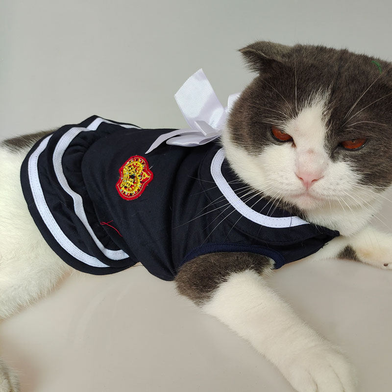 新款学院风狗狗裙子春夏装宠物猫咪衣服海军连衣裙薄款 小狗衣服