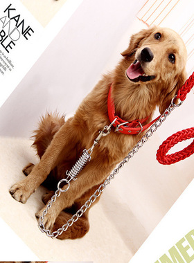电镀合金铁链狗狗牵引绳大型犬弹簧防爆冲加粗防咬拉布拉多哈士奇