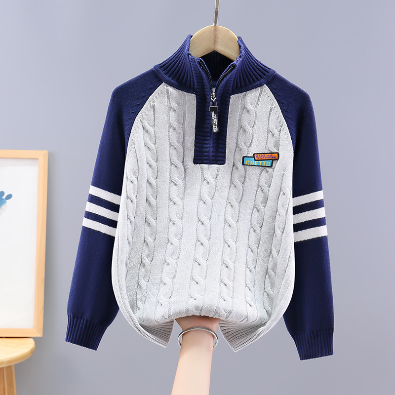 男童毛衣半高领纯棉针织衫拉链衫