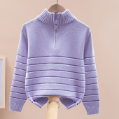 中大童女孩立领拉链打底衫 女童毛衣2025秋冬款 加绒加厚纯棉针织衫
