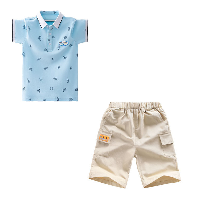 男童套装夏季新款T恤短袖中大童帅气韩版纯棉Polo衫夏装五分裤潮