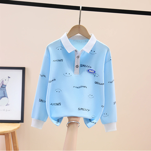 上衣 男童T恤长袖 春秋新款 儿童纯棉Polo衫 卫衣中大童洋气男孩秋装