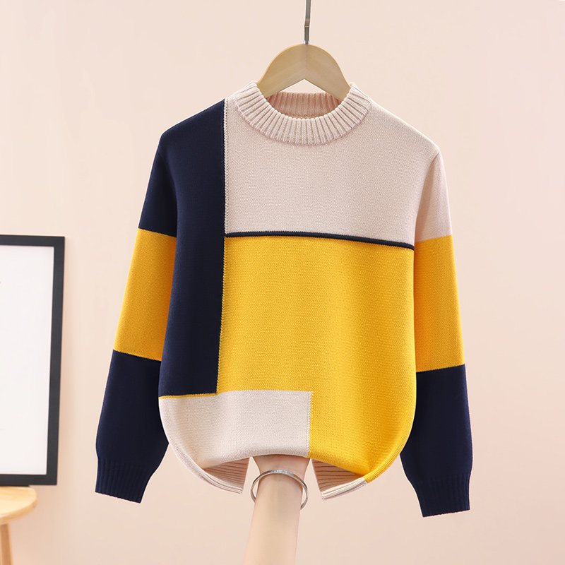 男童毛衣2025秋冬款加绒加厚儿童纯棉针织衫中大童男孩圆领打底衫