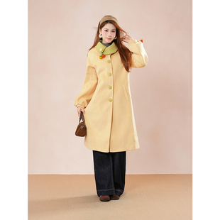 【冬日南瓜】冬季新款法式甜美气质优雅撞色拼接大衣中长款外套女