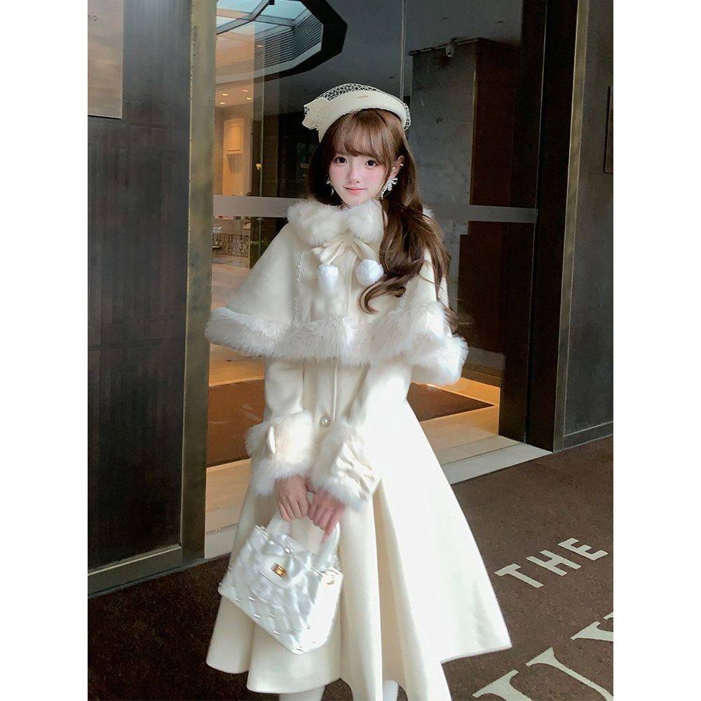 【星野蜜语】小个子可爱甜妹保暖蝴蝶结斗篷+毛呢外套裙两件套,女装/女士精品,时尚套装,淘宝优惠券,粉丝福利购,淘宝优惠卷