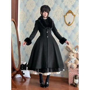 魔女的祷告 冬季新款哥特暗黑系lolita重工收腰中长款毛呢大衣女