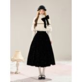 毛绒高级毛呢斗篷千金内搭黑色半裙显瘦气质套装 留洋千金 冬季