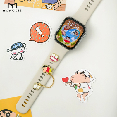 【蜡笔小新联名正品】适用于华为手表FIT4卡通日系可爱手表带装饰扣套装fit3金属链条小白徽章运动手环10装饰