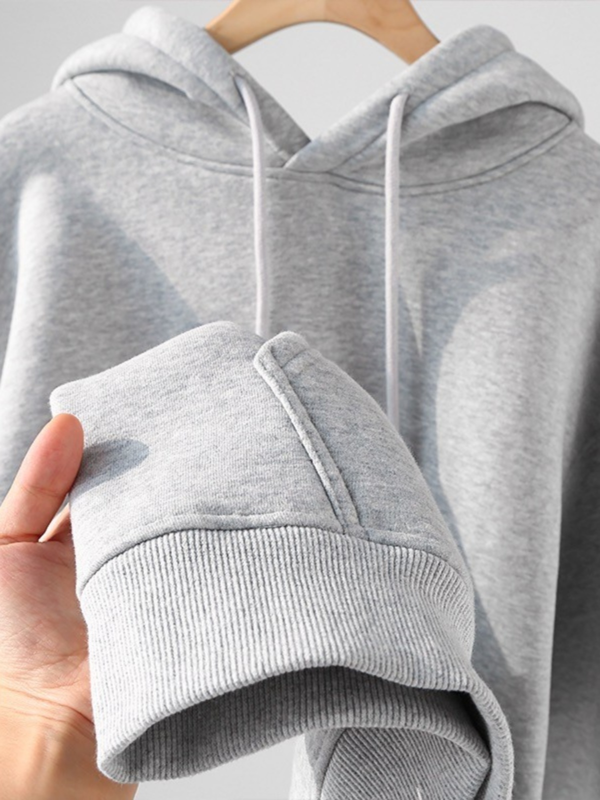 浅灰色 500g重磅美式纯色连帽卫衣厚实宽松百搭加绒秋冬男女外套
