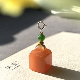 天然东陵玉印章算盘珠平安无事牌吊坠手工线圈项链挂件手作DIY