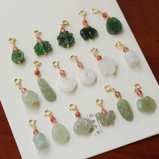 天然和田玉小提溜diy手串手链蝴蝶如意小吊坠配件配饰925银扣挂件