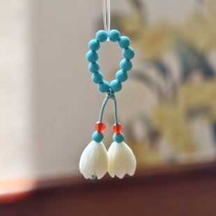 天然猛犸象牙雕刻玉兰花手机挂件钥匙扣挂件文创饰品diy包挂文玩