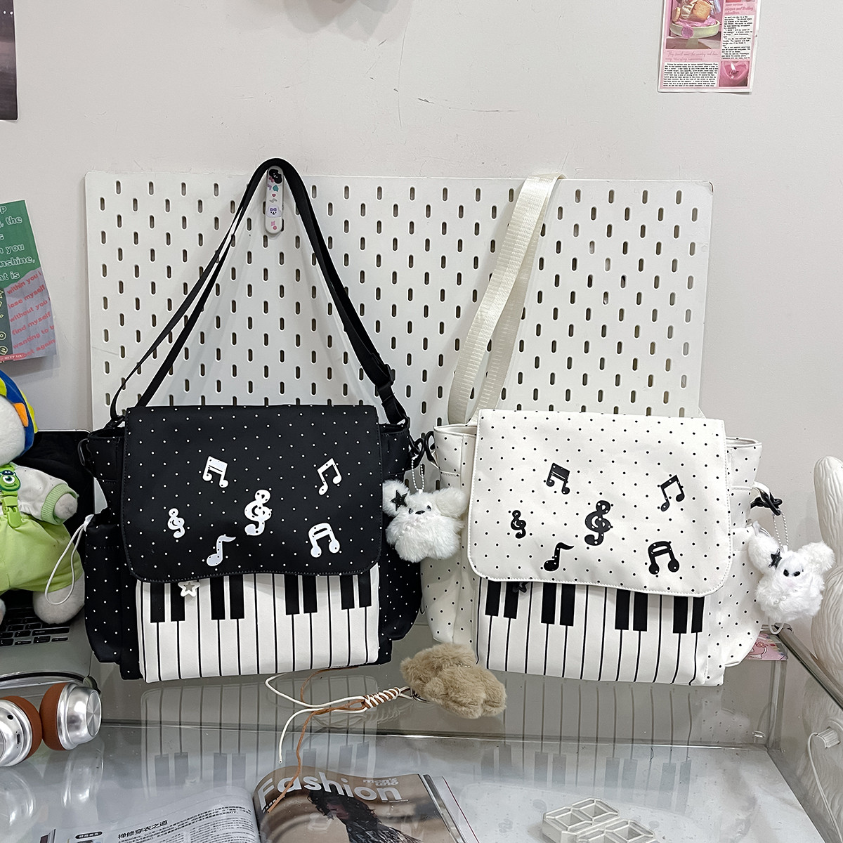 钢琴键盘托特包女学生书包小众设计大容量音乐元素包包
