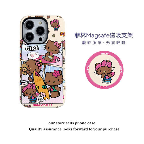 冲浪黑皮KT磁吸菲林二合一手机保护壳适用iPhone16promax/15/14卡通磨砂手机壳17promax可爱粉色HelloKitty17