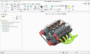 驱动控制DCM V8汽车发动机图纸 3D引擎模型 IGS和stp格式