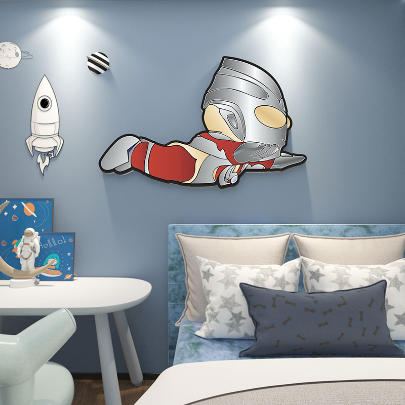 男孩卧室墙面创意挂画玩具屋卡通3d立体墙贴奥特曼房间布置装饰品图片