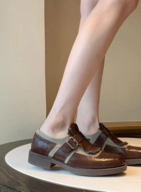 牛皮版~真皮雕花手工布洛克小皮鞋女复古英伦风单鞋牛津鞋孟克鞋