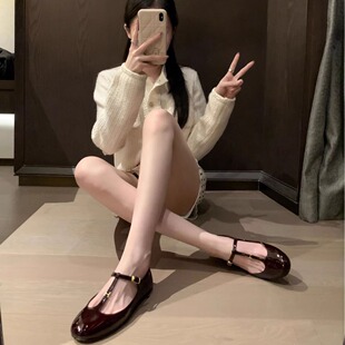 羊皮版！法式复古单鞋女2026新款春秋圆头浅口T型带玛丽珍平底鞋
