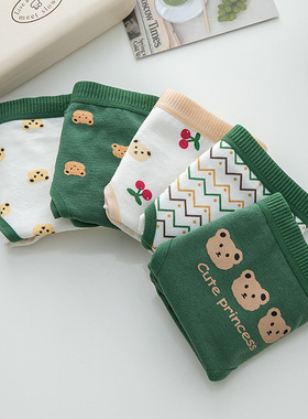 日系可爱卡通绿色小熊女士内裤纯棉女全棉裆中腰学生内裤