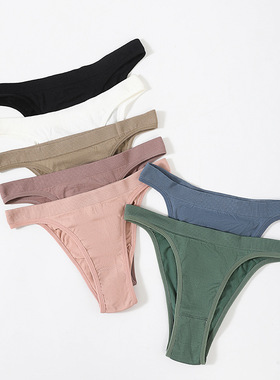 运动大码无缝性感弹性t字裤女欧美无痕纯色舒适低腰内裤头