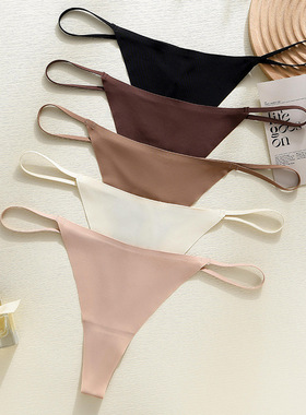 跨境欧美无痕内裤性感细带环扣t裤健身内裤 一片式女士内裤