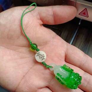 古法琉璃小白菜吊坠蝴蝶结汽车钥匙扣百财聚来手机扣包包挂件招财