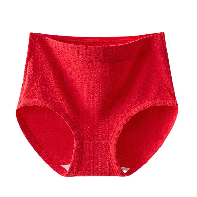 本命年红色内裤女士纯棉高腰收腹结婚大码胖mm无痕不夹臀全棉短裤
