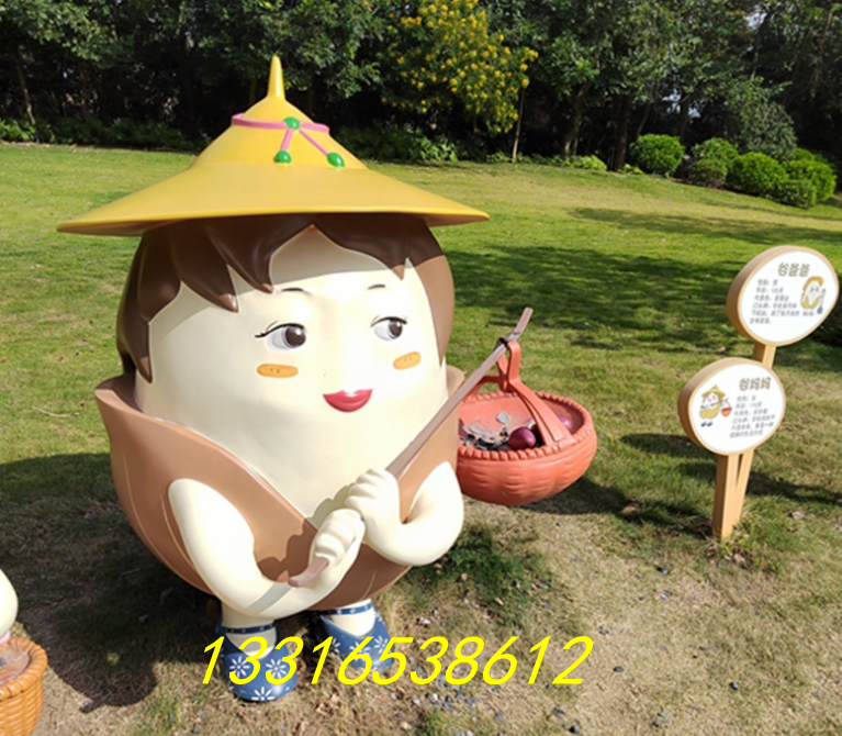 简约农业树脂纤水稻米公仔雕像吉祥物玻璃钢稻谷卡通娃娃落地摆件