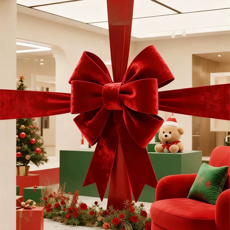 巨型超大号红丝绒蝴蝶结装饰结婚圣诞节商场店铺橱窗门头拍照布景