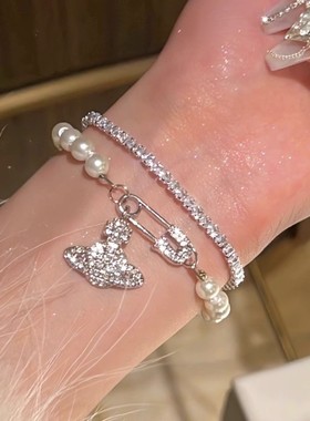 土星星球珍珠手链女轻奢小众高级感满钻锆石手链精致时尚手饰